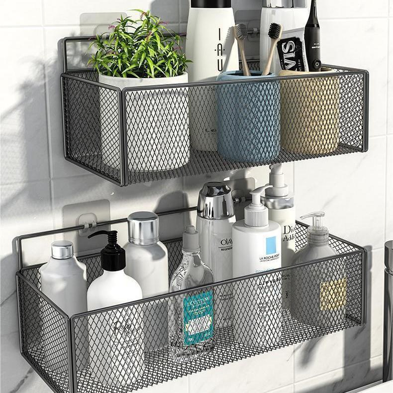 No-Punch Wall Shelf for Bathroom and Kitchen Hanging Basket Storage