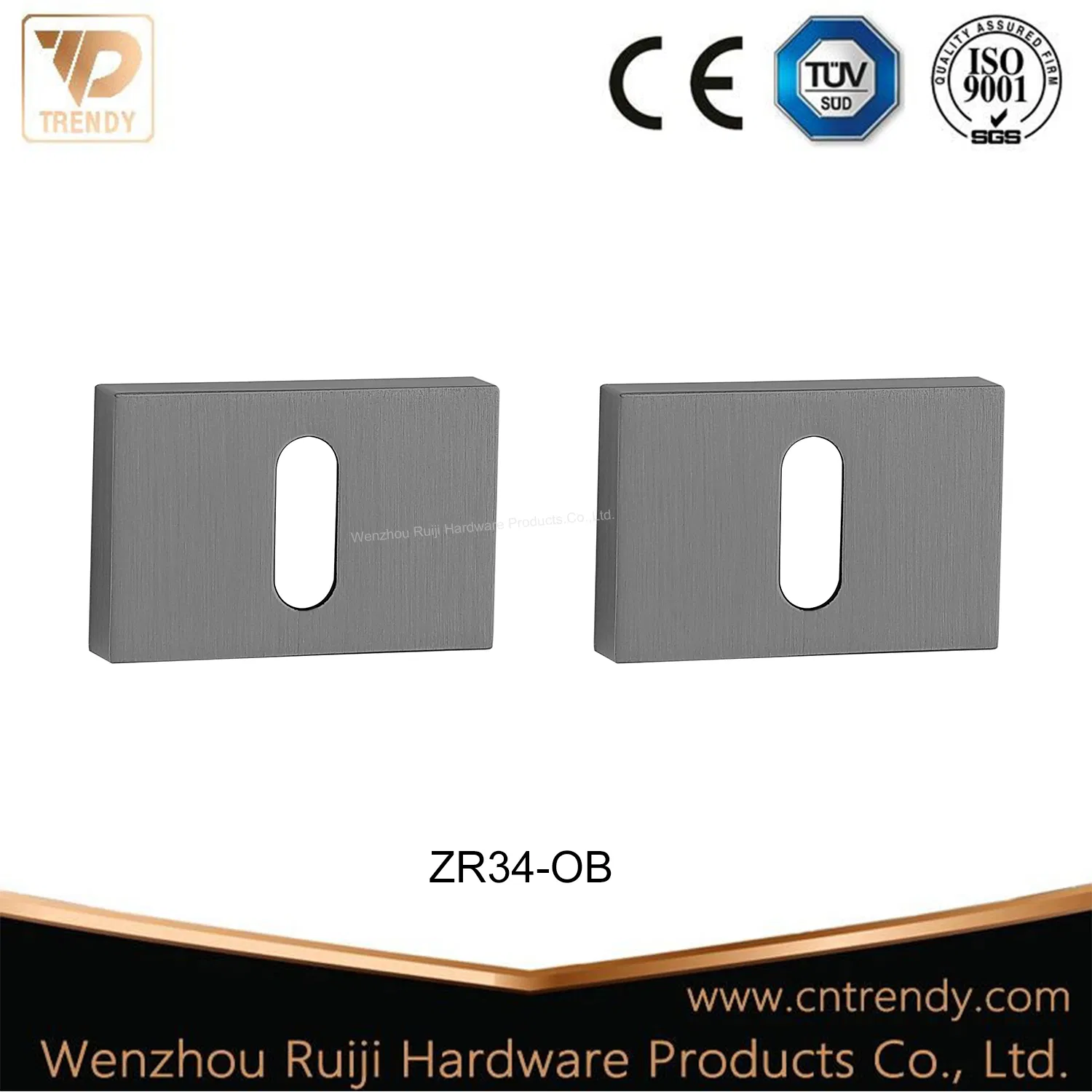 Rectangle Shape Eescutcheon Zinc Door Hardware Matt Satin Black Oval Hole Lock Cover (ZR34-OB)