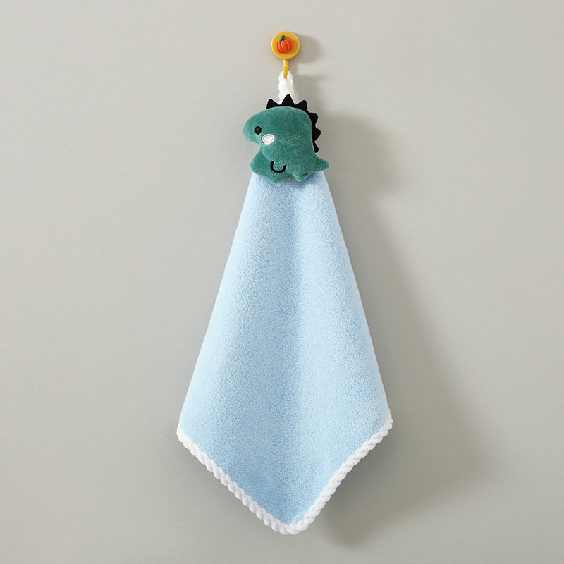 Esun Highly Absorbent Coral Fleece Cute Cartoon Kids Hanging Hand Towels for Kitchen