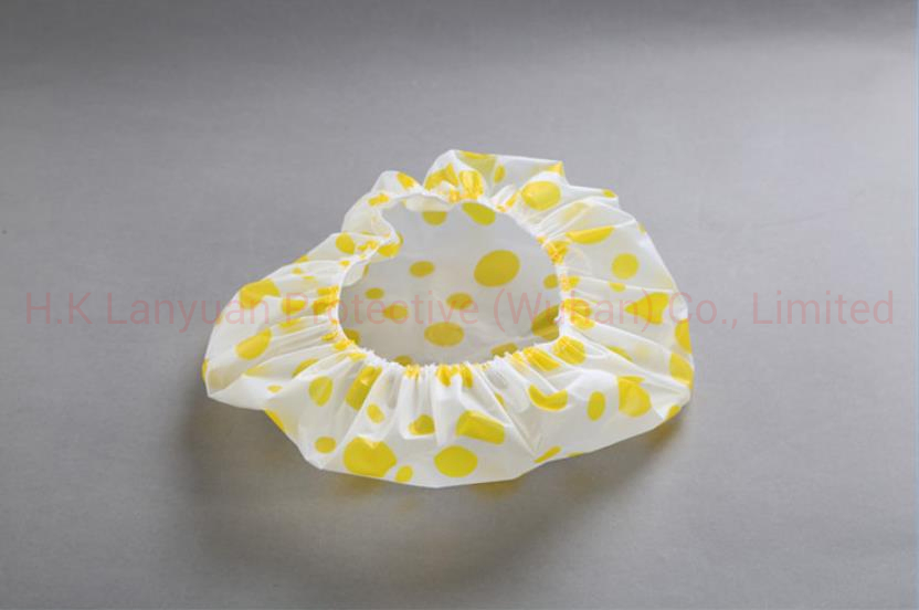 Disposable PE Shower Cap with Heart-Shaped in Yellow