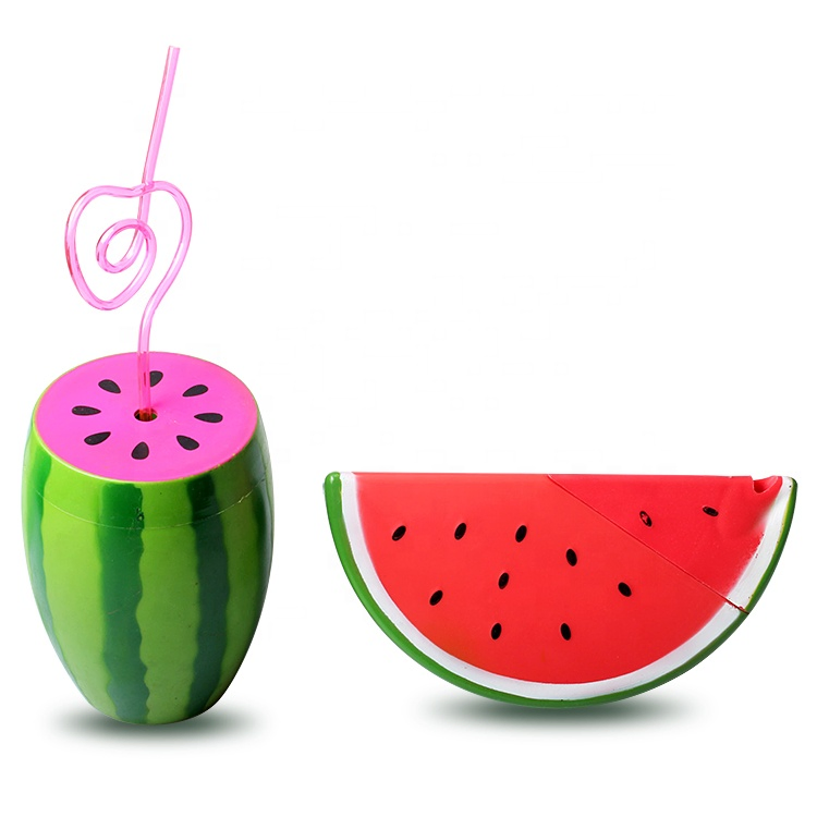 New Design Plastic Watermelon Shaped Cup with Straw