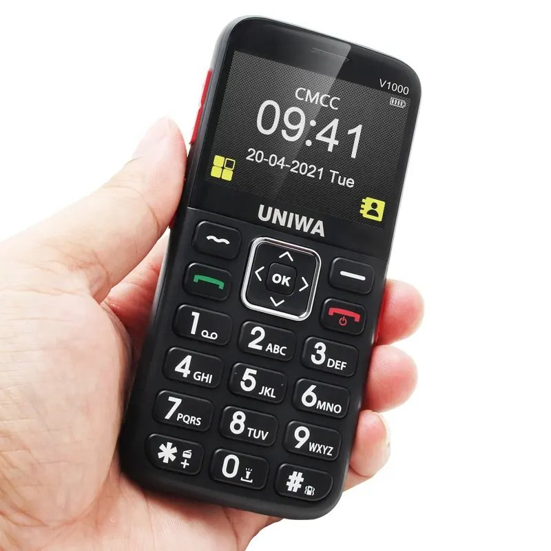 Uniwa V1000 Sos Emergeny Call One Key Unlock Keypad Feature Phone 4G LTE Mobile Phone Wholesale