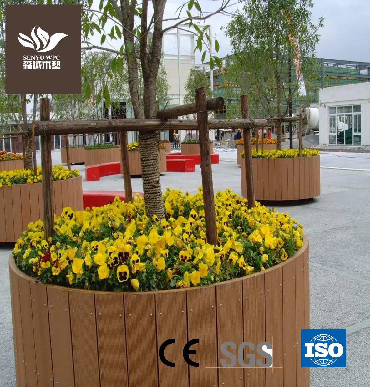 Fireproof Wood Plastic Composite Garden Flower Pot Planter