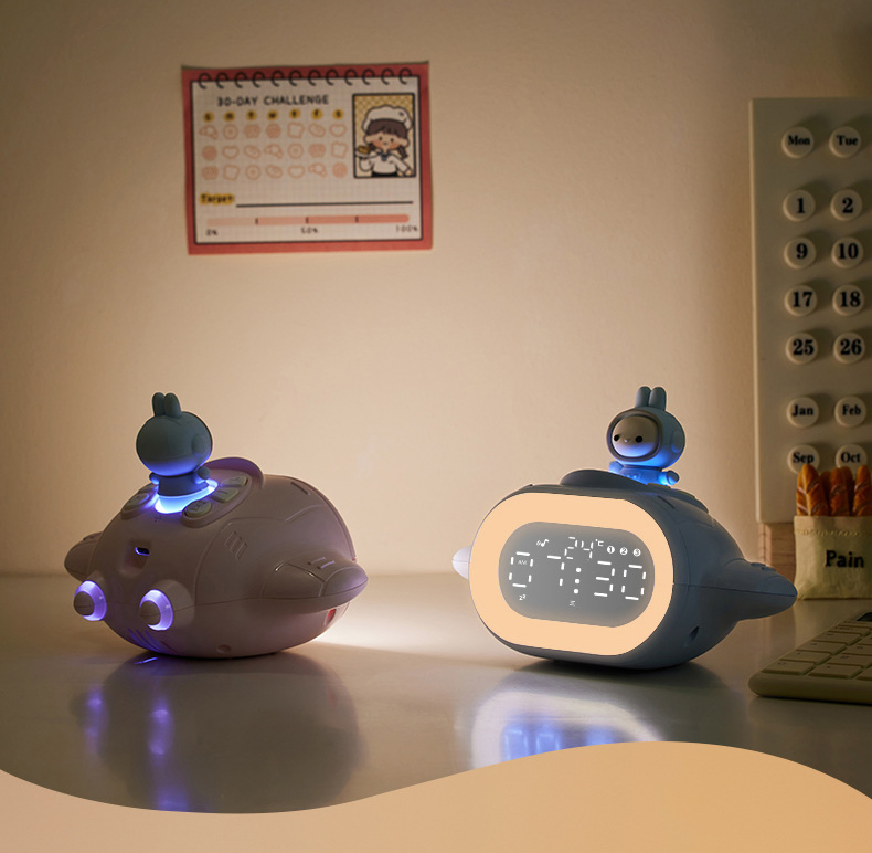 Bill Rabbit Spaceship Night Light Alarm Clock Multi-Function Voice Control Bedside Electronic Clock