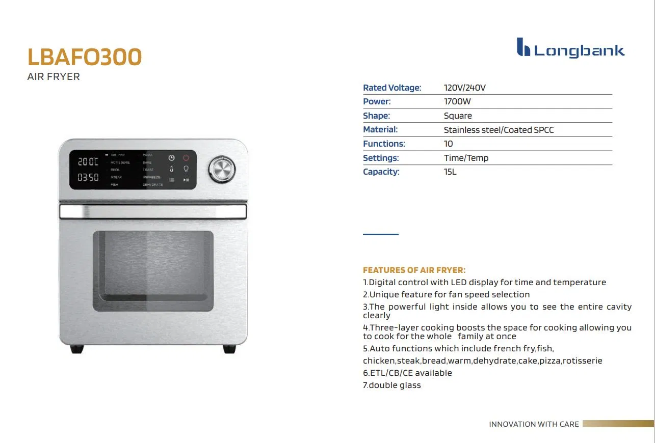 Wholesale Factory Price Hot Selling LED Digital Display 15L 1700W Air Fryer