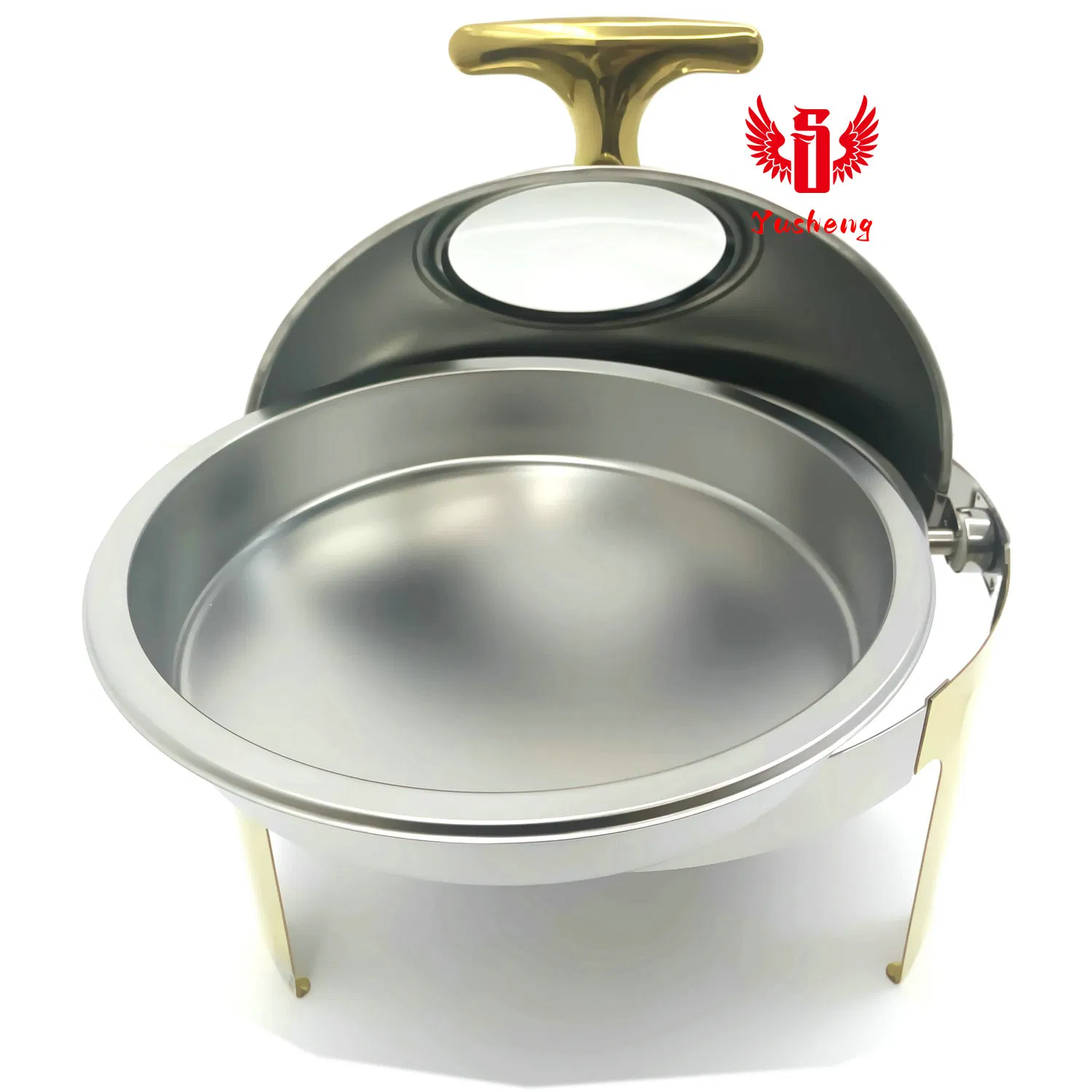Stainless Steel Round Buffet Dish Chafing Dish Golden Feet Hotel Equipment Cookware