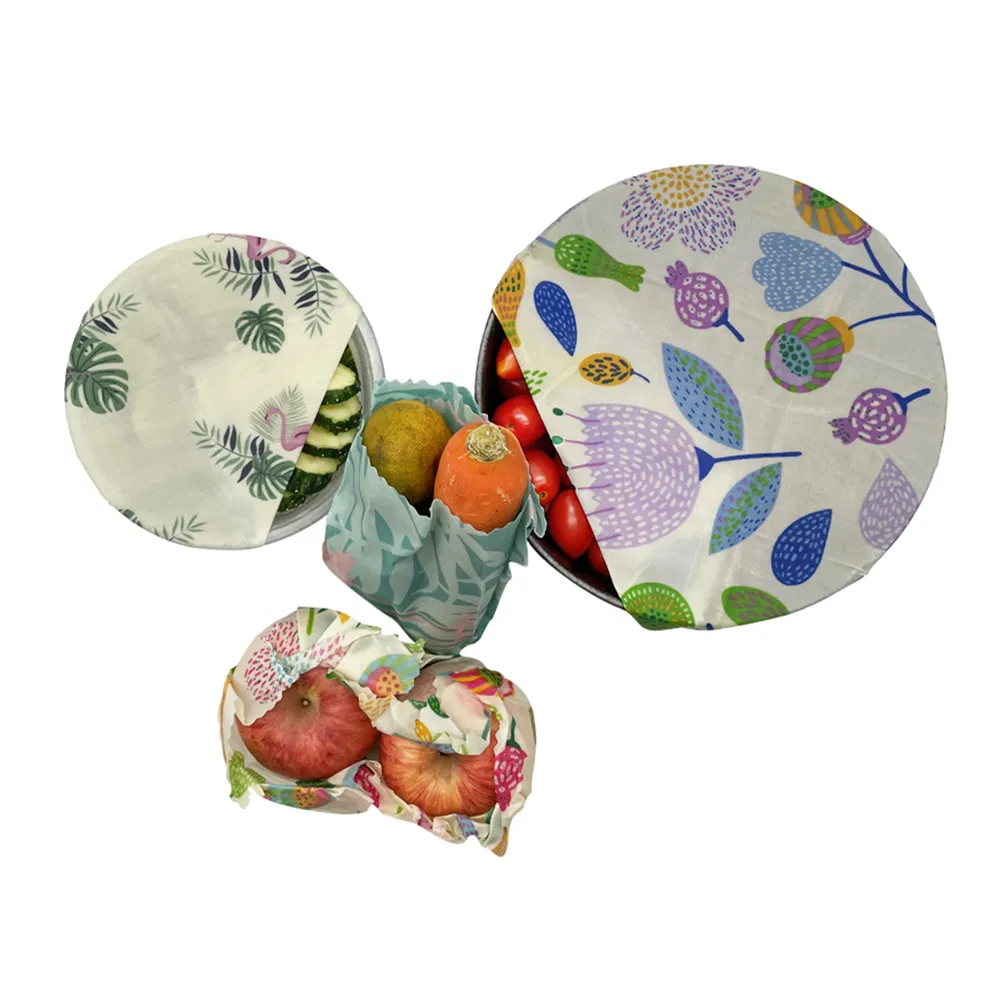 Custom Hot Sale Reusable Organic Beeswax Reusable Food Wrap Cloth Bees Wax Wrap Roll Sheet 3 Pack