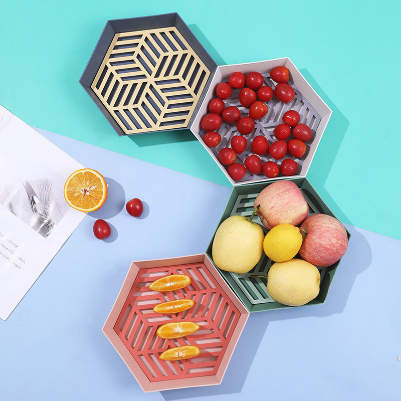 Creative Double Layer Fruit Drain Basket Snack Tray for Kitchen Mi22325
