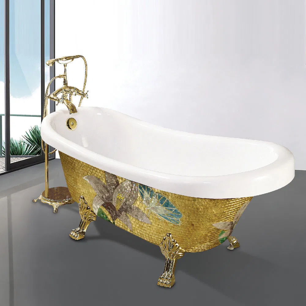 Modern Soaking Bath Tub Four Golden Finished Legs Royal Style Black Colour Acrylic Freestanding Bathtub