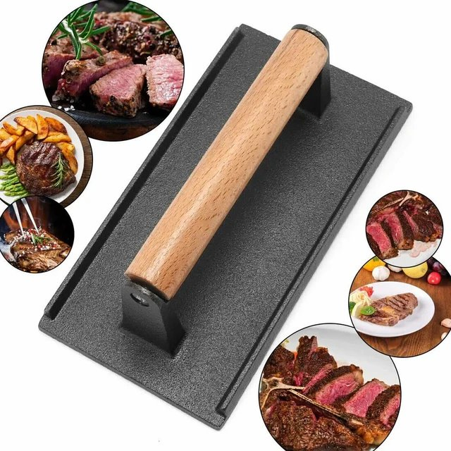 2024 New Wood Handle Hamburger Patty Maker Metal Meat Press Stuffed Steak Burger Press Bacon Presser BBQ Cast Iron Grill Press