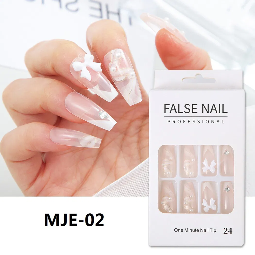 Wholesale French Purple 3D Aurora Bow Summer Style ABS Press-on Nail Tips for Women Almond Design for Fingers