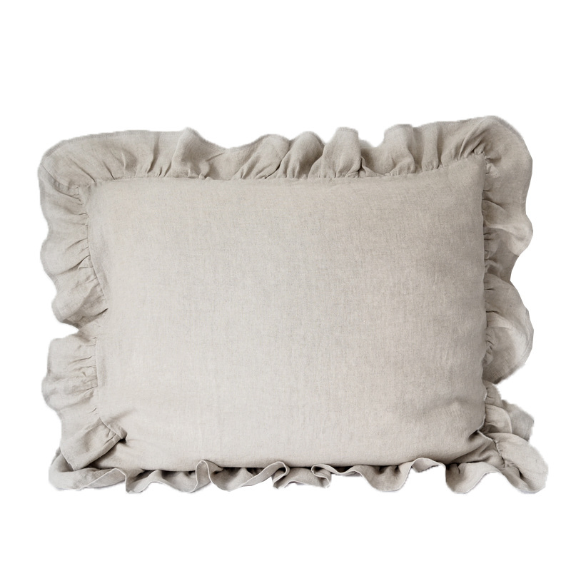 OEM Linen Solid Color with Ruffled Edge Dormitory Cotton Pillow Case