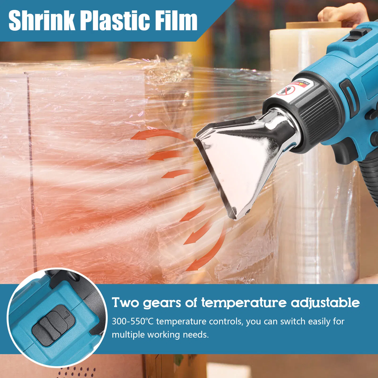 Wosai 20V Electric Hot Air Gun Cordless Heat Gun Shrink Wrap Heat Guns with 2 Batteries