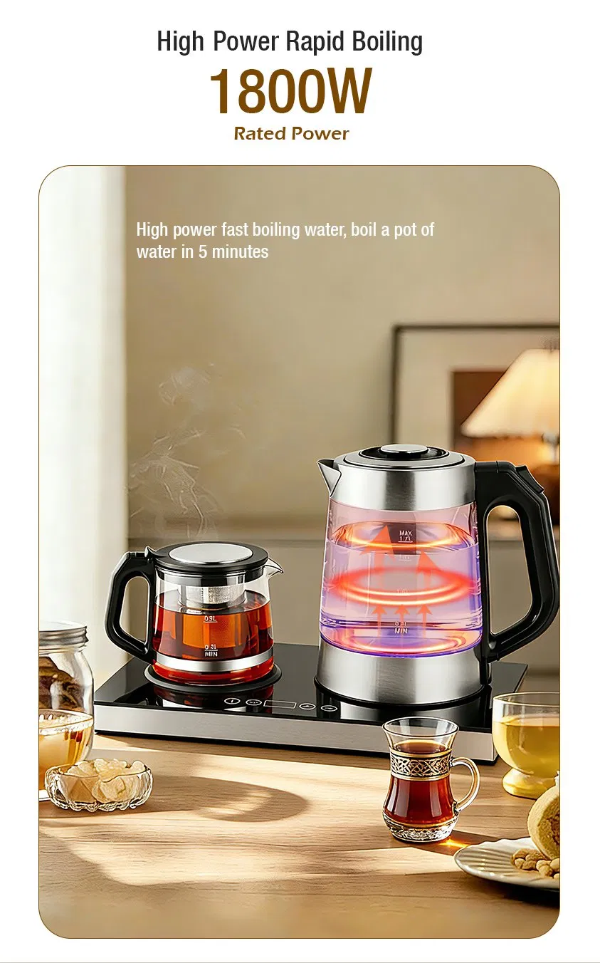 Portable Home Appliance Touch Screen Samovar Tea Maker Combination 1.7+1L Kettle Keep Warm Teapot Glass Electric Kettle for Tea