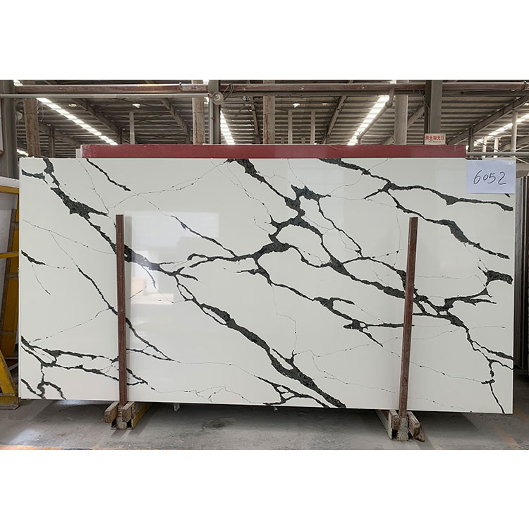 Vanity Top Countertops with Black Veins White Marble Artificial Stone Slabs Quartz Slab
