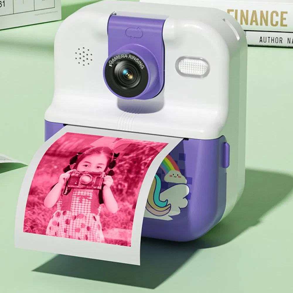 P02 Kids Camera with Photo Printer - 2.4" IPS Screen, Cartoon Animal Design, APP Control, Rotatable Lens (Green)