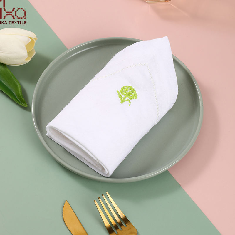 Woven Beverage Logo Color Party Decoration Embroidery Custom Printed Lunch Personalized Dinner Linen Napkins with Hemstitch