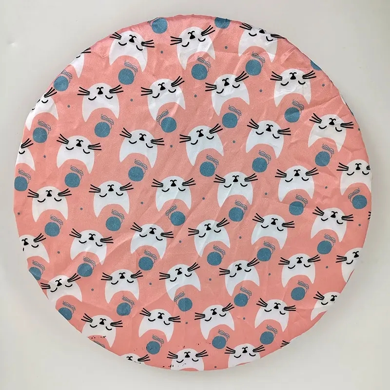 White Cats Luxury Flower Printing Satin Shower Caps Custom Logo Available