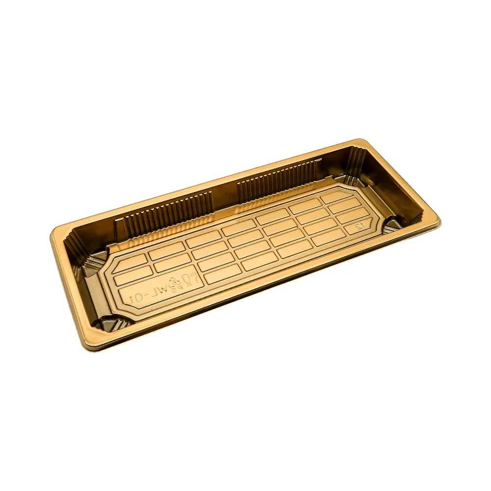 Food Grade High Quality Gold Sushi Food Packaging Disposable Leakproof Rectangular Food Container Plastic Takeaway Sushi Tray with Lid