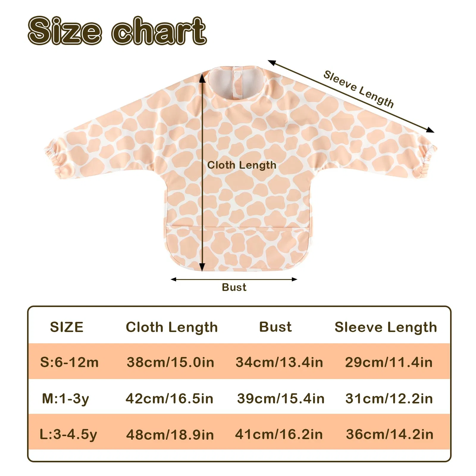 Easy Wipe Long Sleeve Feeding PU Bib for Baby