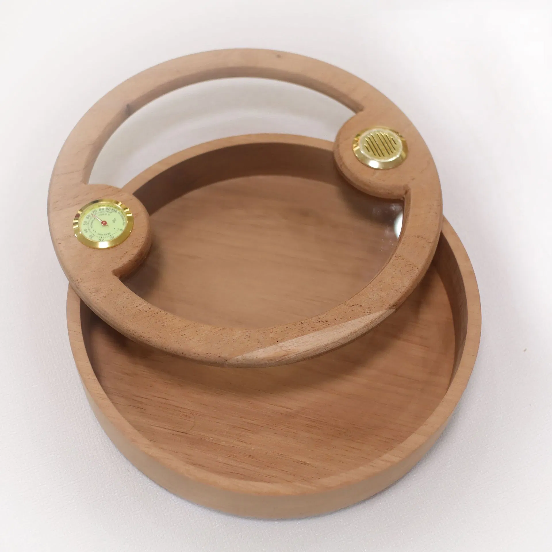 Natural Beech Wood Round Household Cigar Humidor with Glass Window