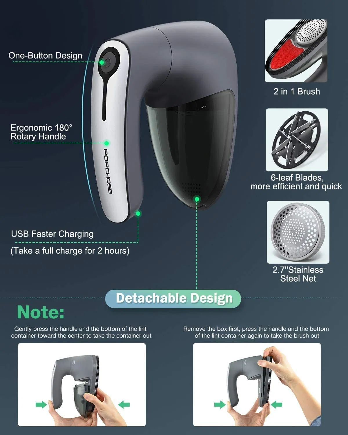 6-Blades Electrostatic Brush Effectively Quickly Remove Fuzz Fabric Shaver Rechargeable Lint Remover