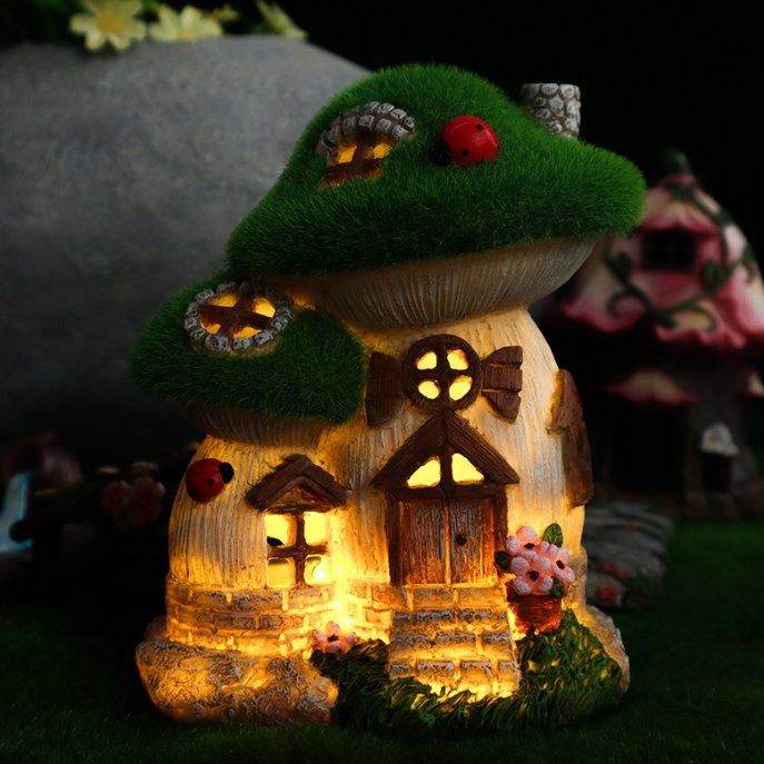 Garden Decor Green Flocked Mushroom Statues