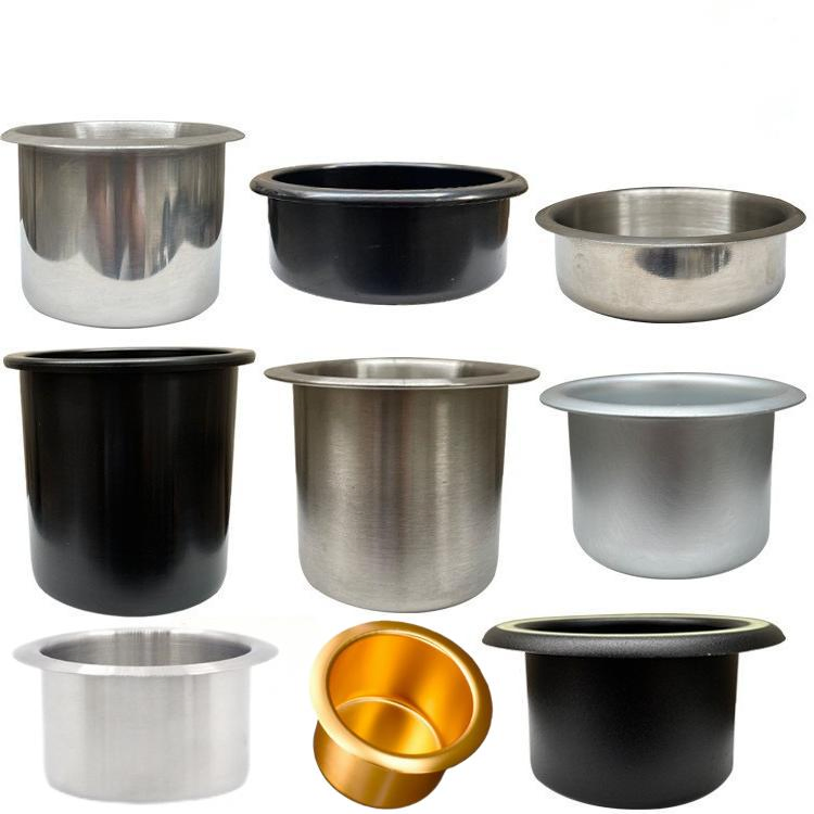 Stainless Steel Metal Coasters Cup for Sofa Silver Coaster Cup Car Armrests and Poker Table Chip Grooves Plastic Black Coasters