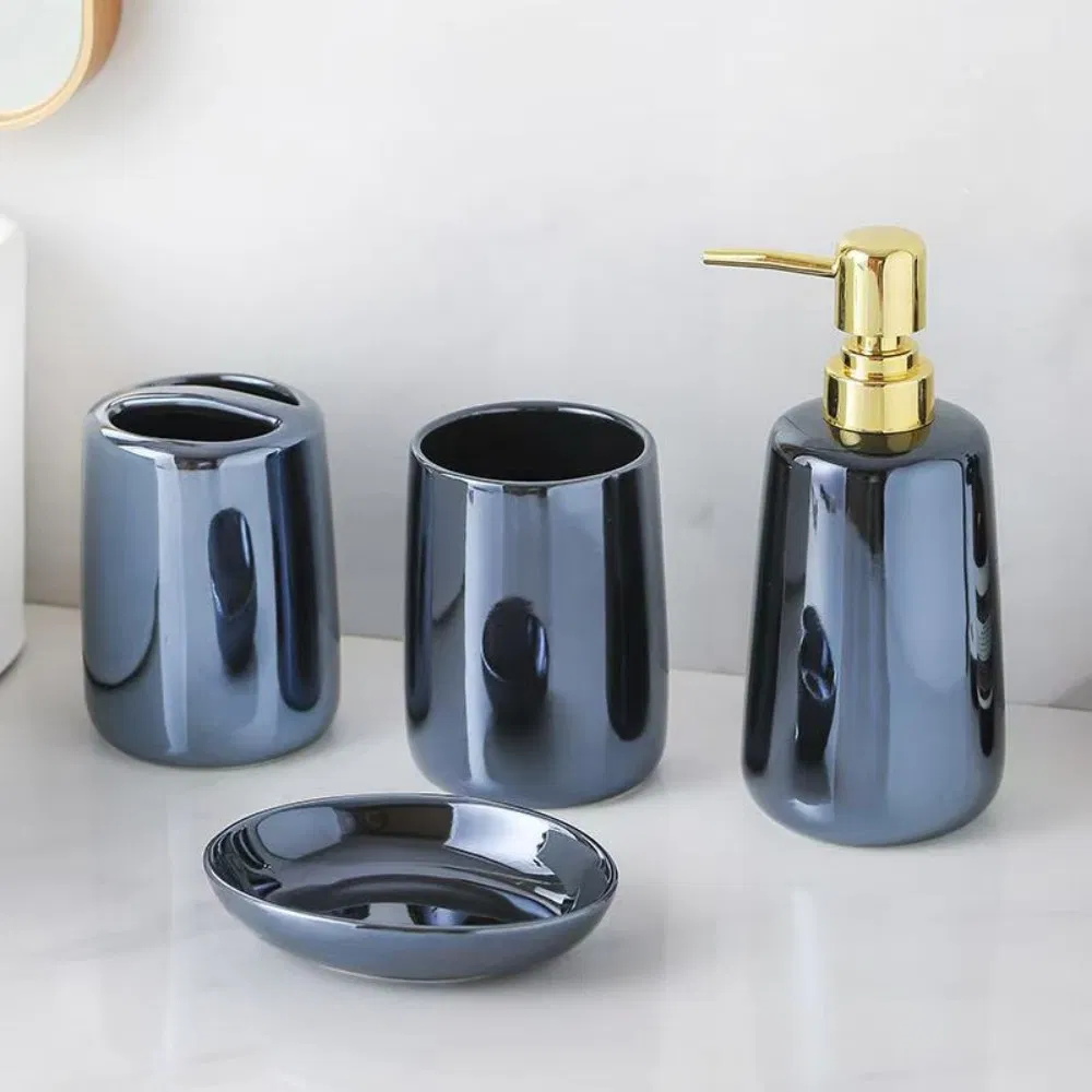 Modern Ceramic 4-Piece Bathroom Set with Identification
