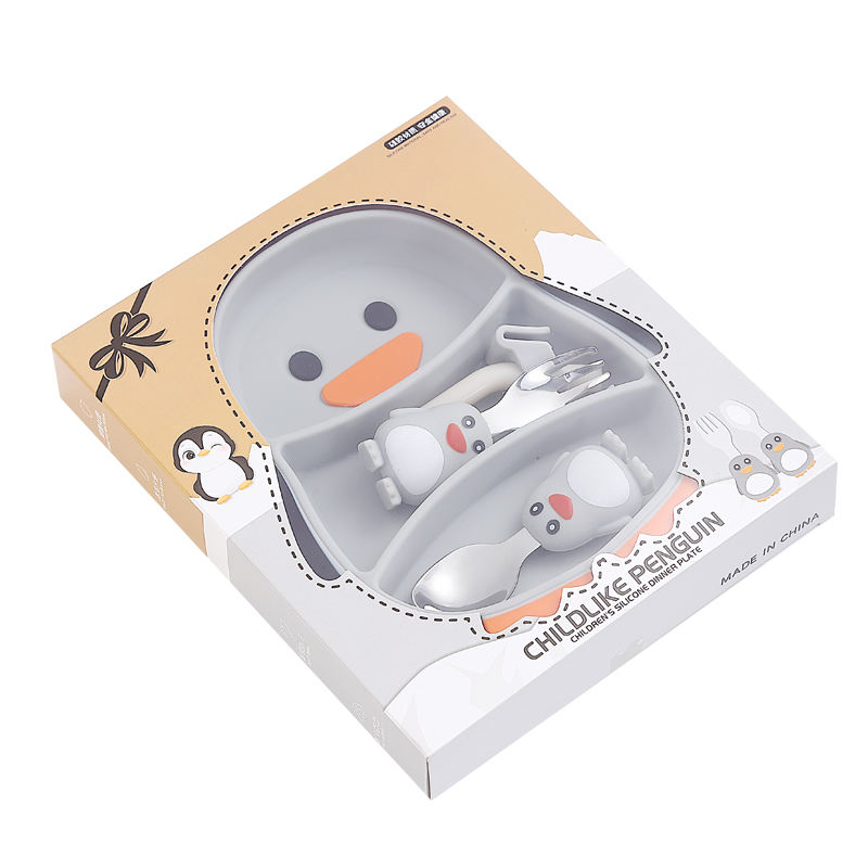 Kids Penguin Silicone Dinner Plate Set for Babies