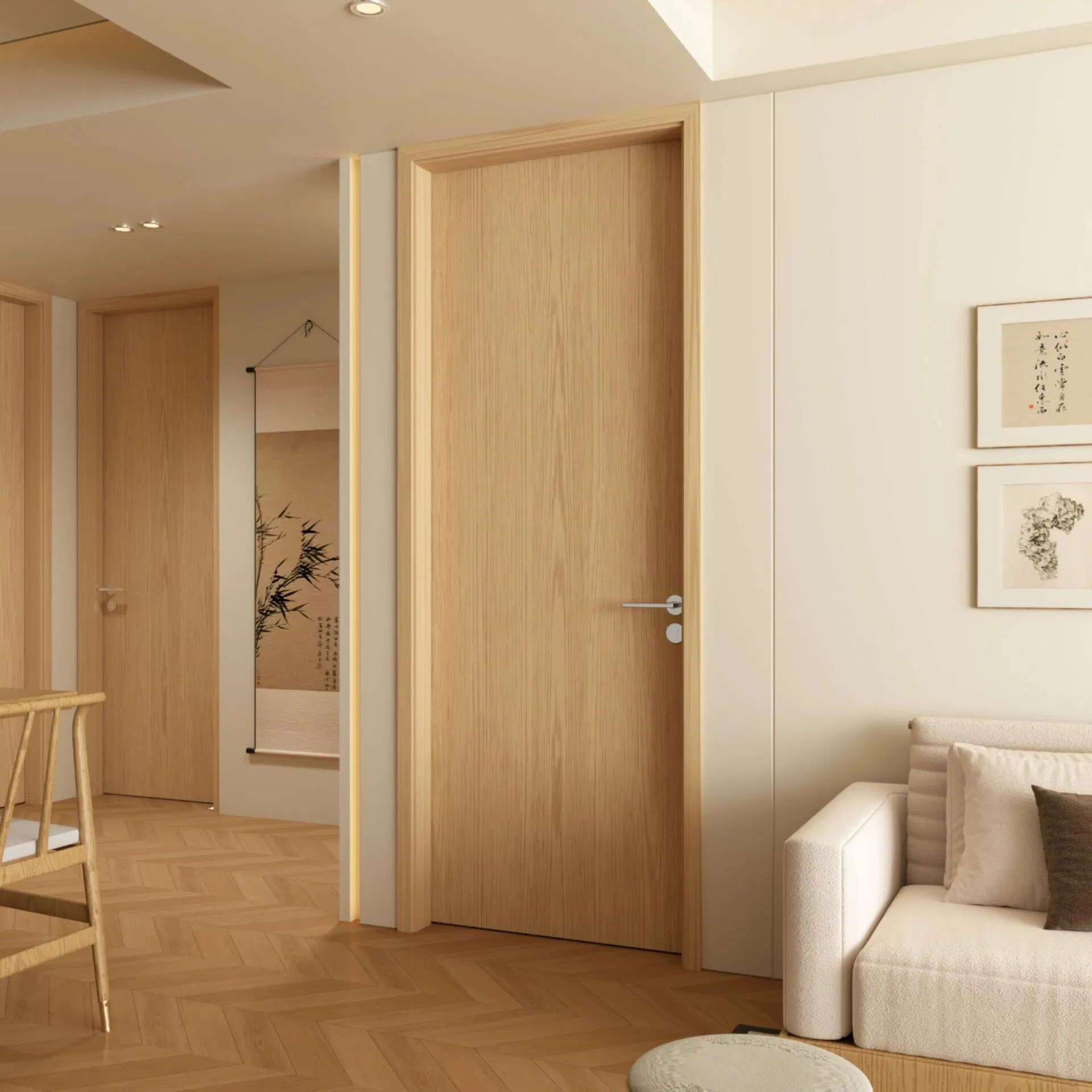 Hot Sale Simple Style Apartment Bedroom Solid Wood Color Swing Door Environmentally Friendly Soundproof and Durable Custom Painted or Paint-Free Wooden Door