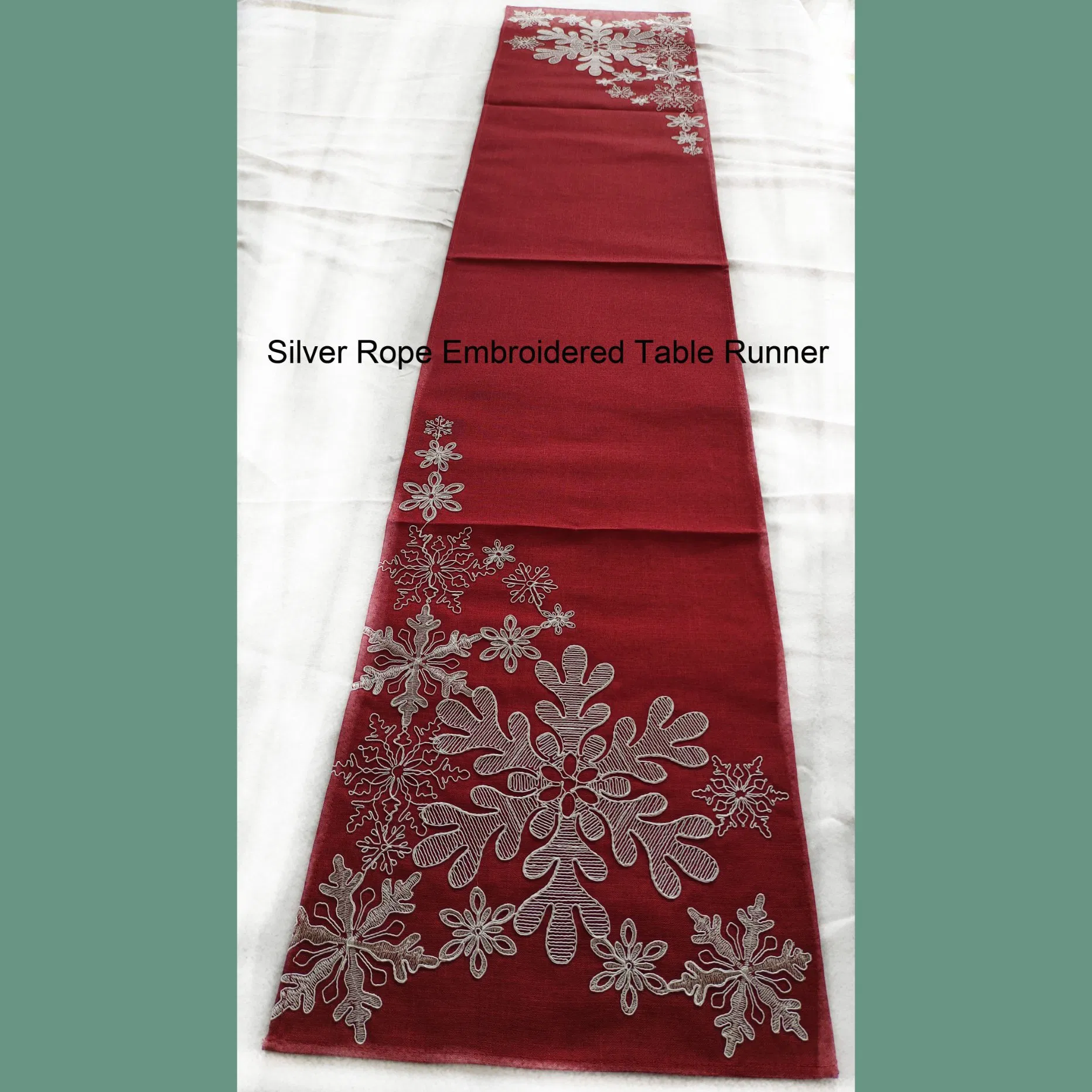 Gold Rope Embroidered and Red Hight Quality Fabric Table Runner