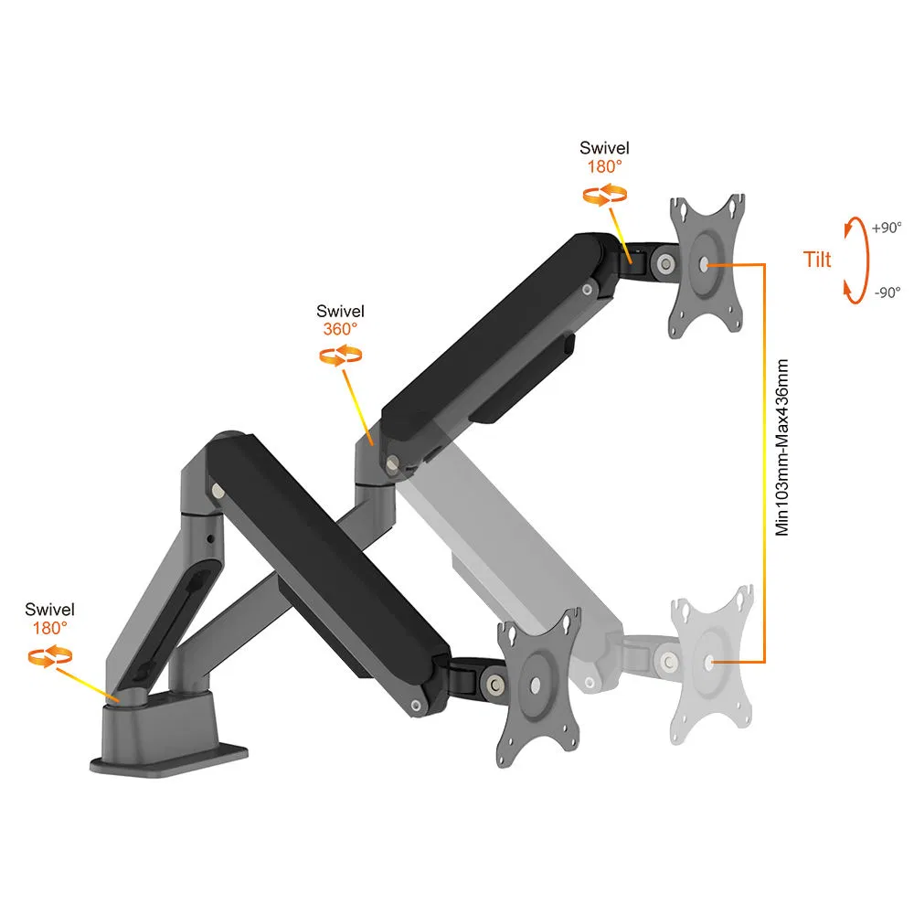 Charmount Max Vesa 100*100mm Dual Arm Monitor Mount Hydraulic