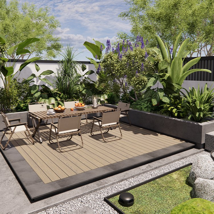 Sonsill Easy Installation Decoration Waterproof DIY Deck Tile 3D Embossed Composite Decking Outdoor WPC Flooring