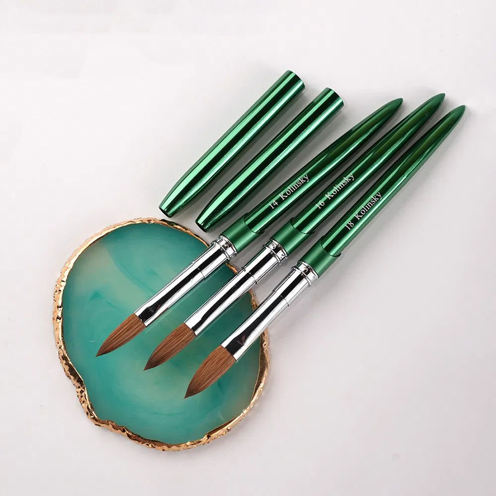 Acrylic Green Metal Handle Kolinsky Hair Nail Care Manicure Tool Cleaner Professional Nails Art Brush