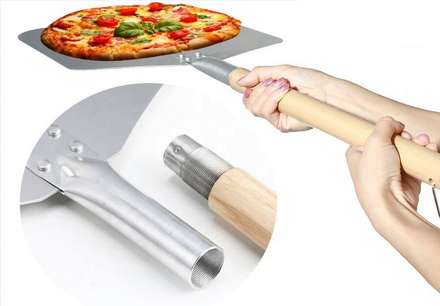 Premium 12X13 Inch Aluminum Pizza Peel with Wooden Handle for Kitchen Tools