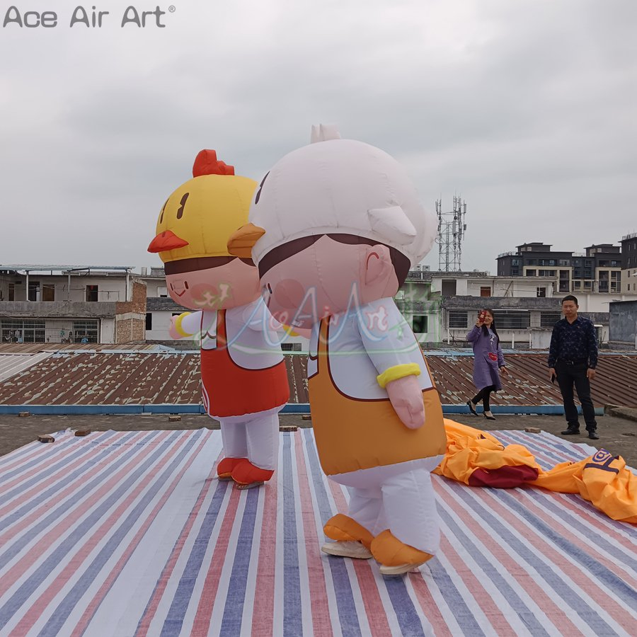 2.4m H Advertising Inflatable Chicken Cartoon Dress and Duck Walking Costume for Promotion or Decoration