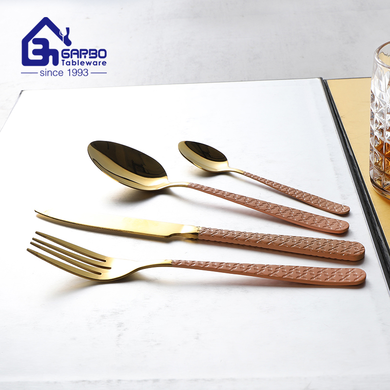 Golden Rose Dinner Knife Set Stainless Steel Table Knives Customized Cutlery Set Flatware Colored Stainless Steel Knives with Pink Handle