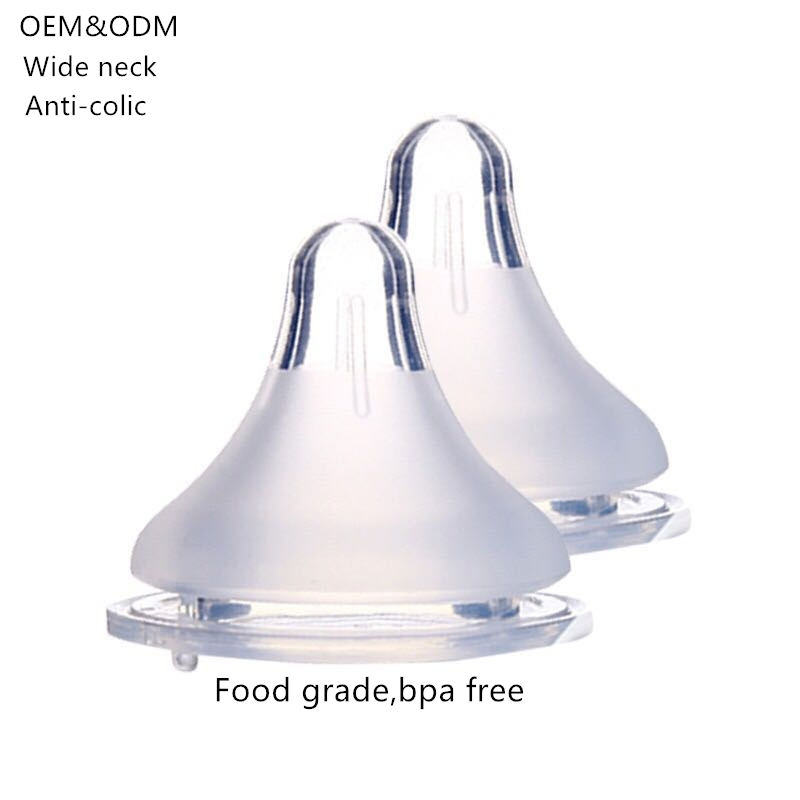 Custom Anti-Colic Baby Feeding Bottle Nipple, Wide Neck LSR Pacifier BPA Free, Breast Type Silicon Teat Borosilicate Glass Feeder Nipples Baby Product