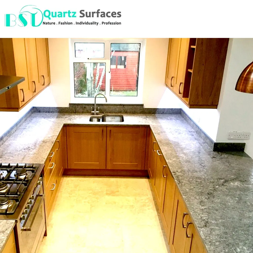 China Grey Artificial Quartz Stone Slabs with White Vein