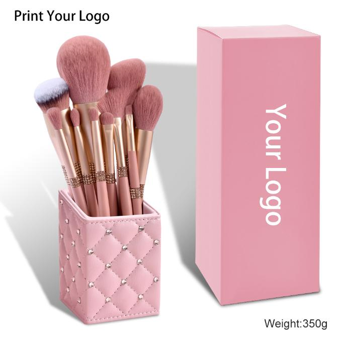 Nude Pink Makeup Brush Set 9PCS with Holder /Bag Accept Private Label