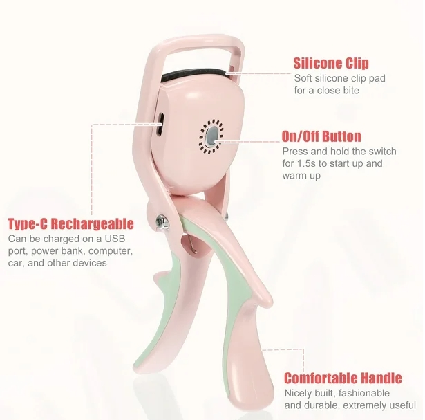 Eyelash Curler 3 Temperature Heating Eyelash Curler for Lift and Curl Natural Eyelashes Pink