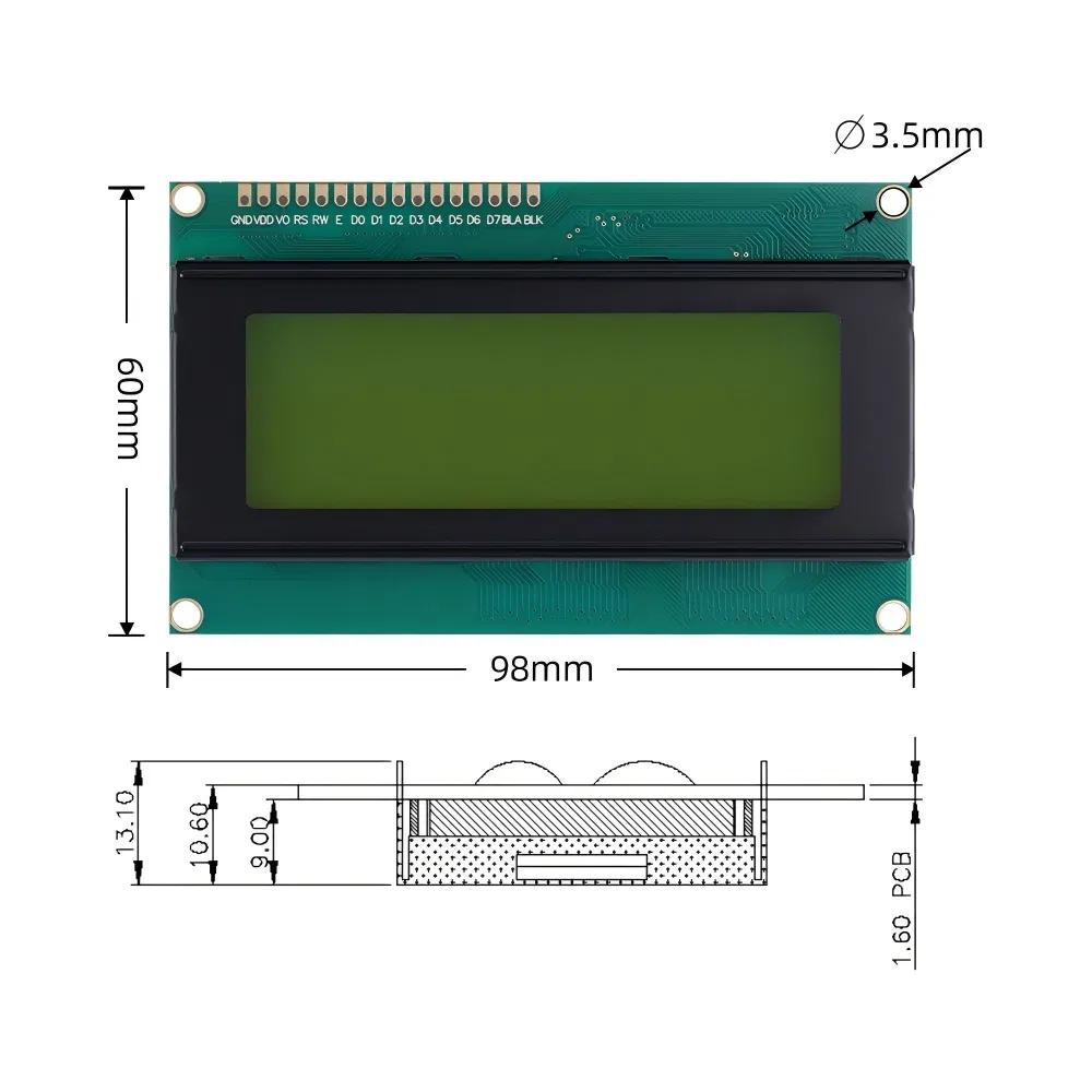 LCD модуль XNY2004A 20x4, жёлто-зелёный
