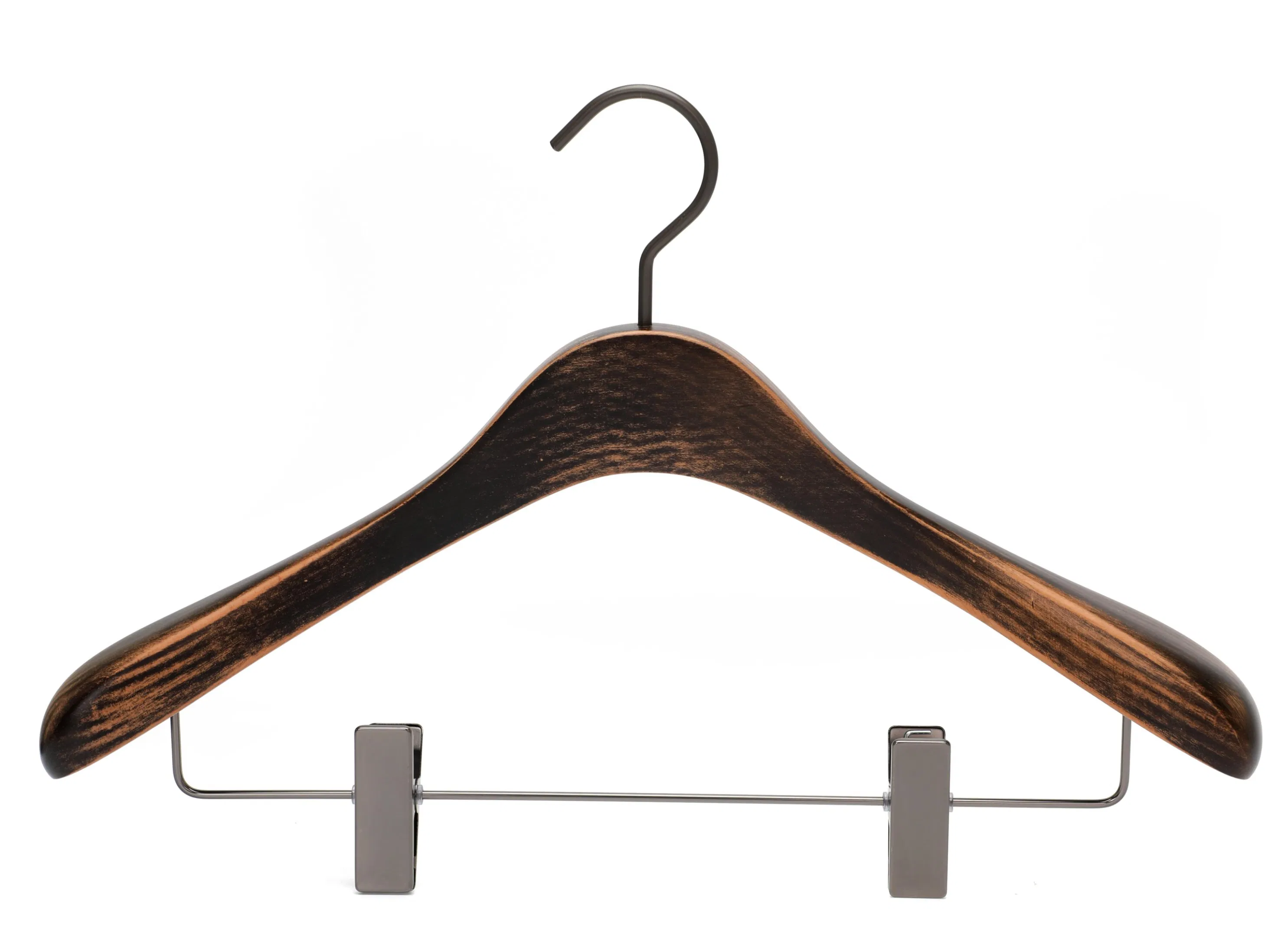 Luxury Wood Hangers: Natural/Dark Brown Wooden Top Clothes Hangers with Trouser Bar or Clips for Coat/Suit/Jacket/Hotels/Clothing Display