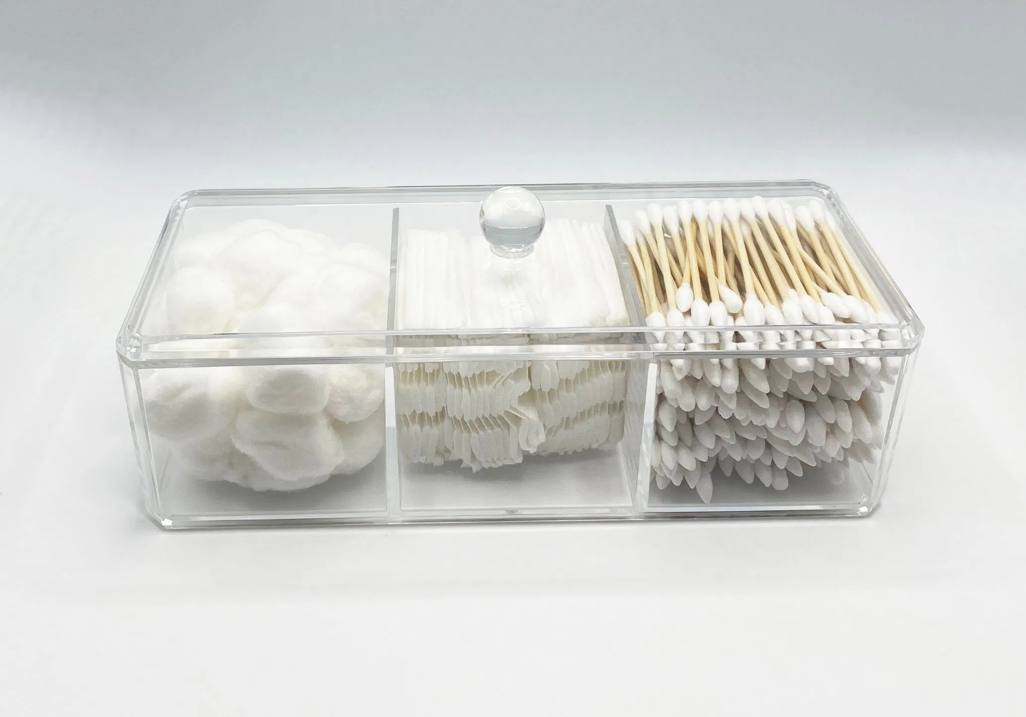 Multi-Purpose 3 Compartments Desktop Makeup Cotton Pads Q-Tip Containers