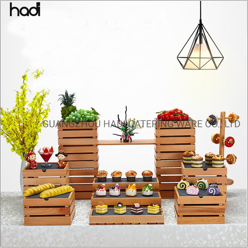 Hadi Catering Supplies for Restaurants Rectangular Wooden Display Riser Table Buffet High Risers Sapele Wooden Elevation for Buffet