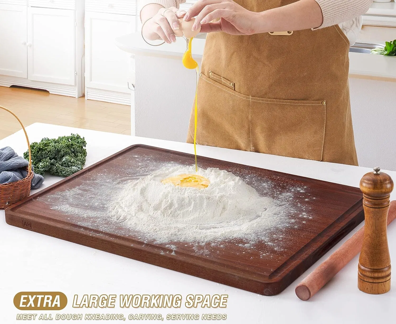 Large Walnut Wood Cutting Board with Juice Groove Handles