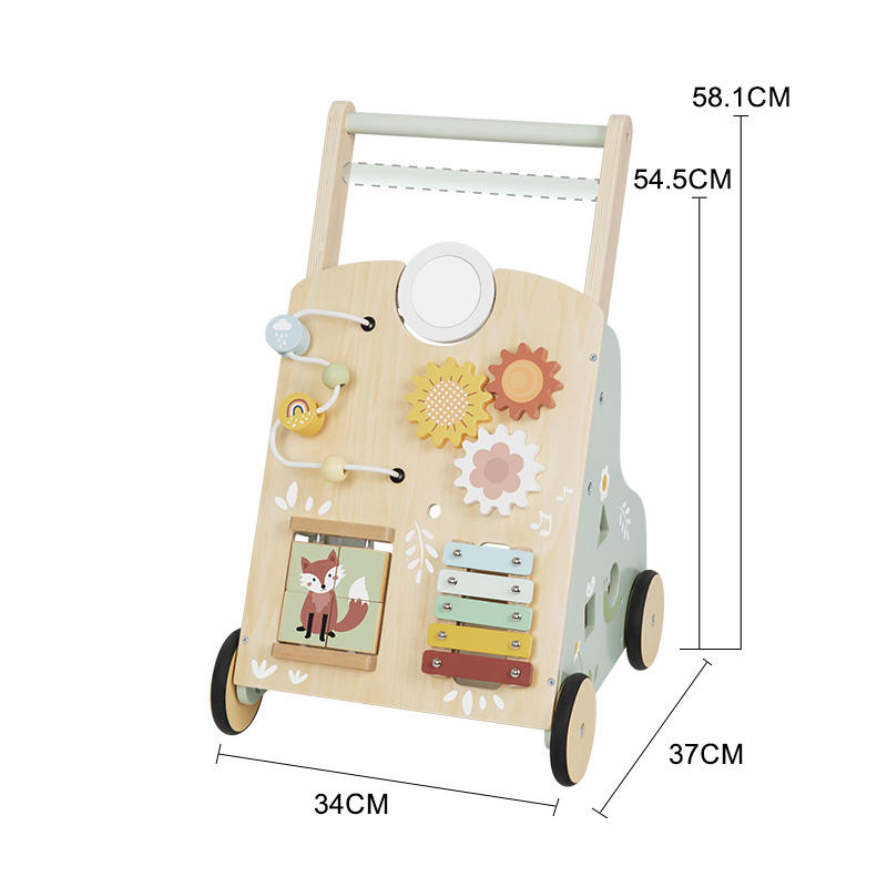 Multi-Function Wooden Baby Walker Activity Sensory Busy Board Pull and Push Cart Baby Learning Walk