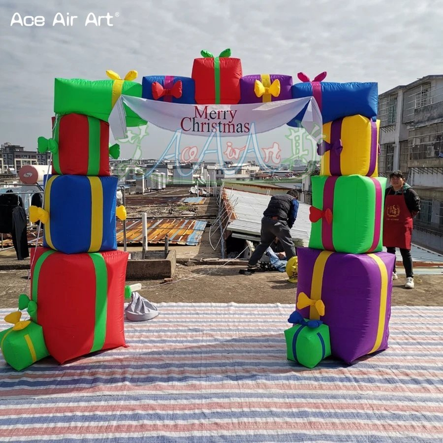 Popular 3mwx2.5mh Archway Christmas Inflatable Arch with Gift Bags and Light for Merry Christmas Party and Event Decoration