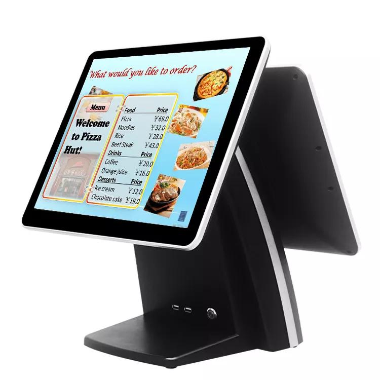 Dual Screen Cash Register All in One POS Terminalwin10 OS 15 Inch Touch Screen POS Systemwith 64GB SSD